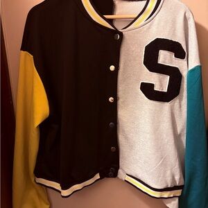 Colorblock Varsity Jacket with Letter S